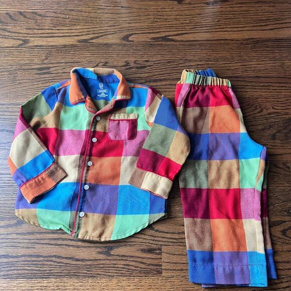 Baby Gap Unisex Multicolor Plaid Flannel Long Sleeve Pajama Set - 2T - Picture 1 of 4